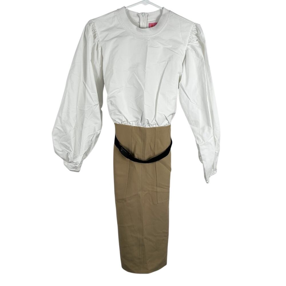 LDT Dress White Brown Businesscore Belted Dress Size 2